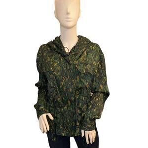 Donna Karan Satin Hooded Women's Blue, Green and Yellow Jacket Size Small